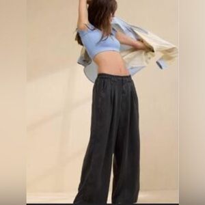 AERIE DRAPEY CHILL WIDE LEG TROUSER DARK GREY 100% VISCOSE NEW WITH TAGS XL